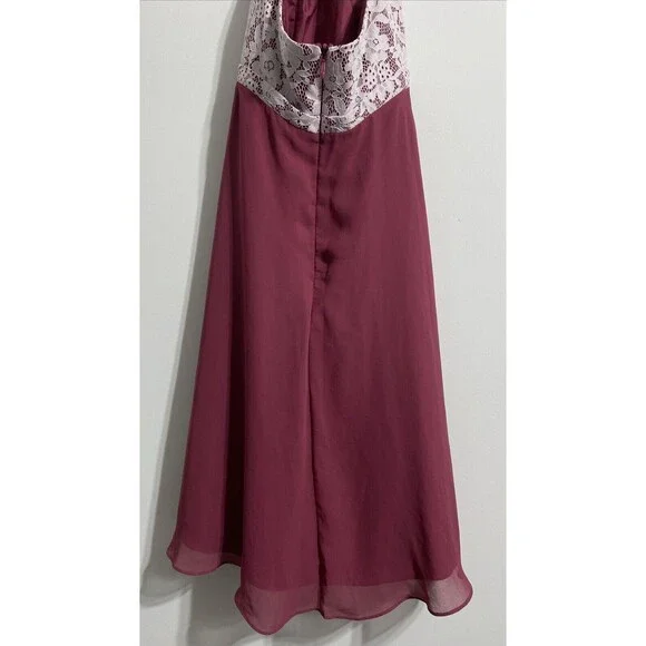 Azazie Junior Bridesmaid Dress J12 Girl's 12 Halter Floral Mulberry White Classy - Picture 5 of 9